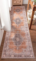 Mareva Machine Washable Rust Orange Vintage Oriental Medallion Area Rug