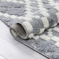 Mallorie Grey Cream  Tribal Ethnic High-Lo Textured | Diamond Medallion Area Rug