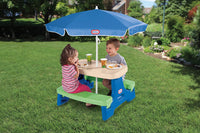 Jr. Picnic Table With Umbrella - Blue Green - Foldable - Indoor/Outdoor