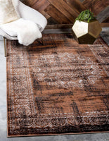 Modern Traditional Vintage Distressed Chocolate Brown Area Rug