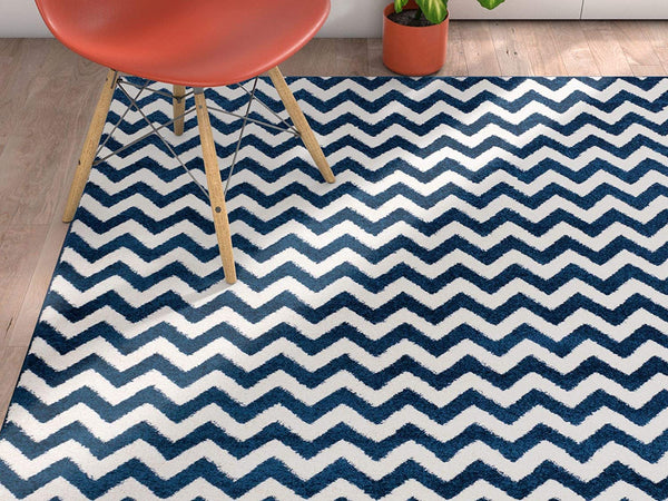 Sydney Eli Chevron Dark Blue Modern Area Rug