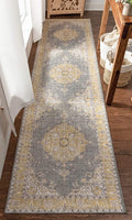 Mareva Machine Washable Yellow Vintage Oriental Medallion Area Rug