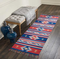 Tribal Cotton Area Rug Blue Red