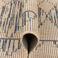 Beige Blue Indoor/Outdoor Flat Weave Pile Nordic Diamond Pattern Area Rug