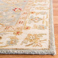 Handmade Traditional Oriental Premium Soft Wool Area Rug, Grey Blue / Beige