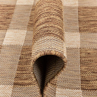 Freja Brown Indoor/Outdoor Flat Weave Pile Buffalo Check Pattern Area Rug