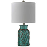 Seaport Raffia Rope Turquoise Glass Accent Table Lamp