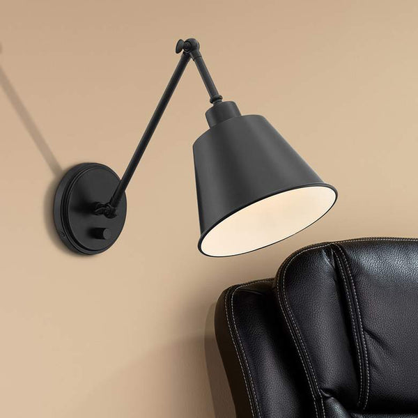 Crystorama Mitchell Matte Black Hardwire Plug-In Wall Lamp