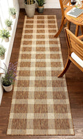 Freja Brown Indoor/Outdoor Flat Weave Pile Buffalo Check Pattern Area Rug