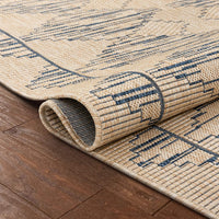 Beige Blue Indoor/Outdoor Flat Weave Pile Nordic Diamond Pattern Area Rug