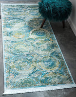 Baracoa Collection Bright Tones Vintage Traditional Light Blue Area Rug