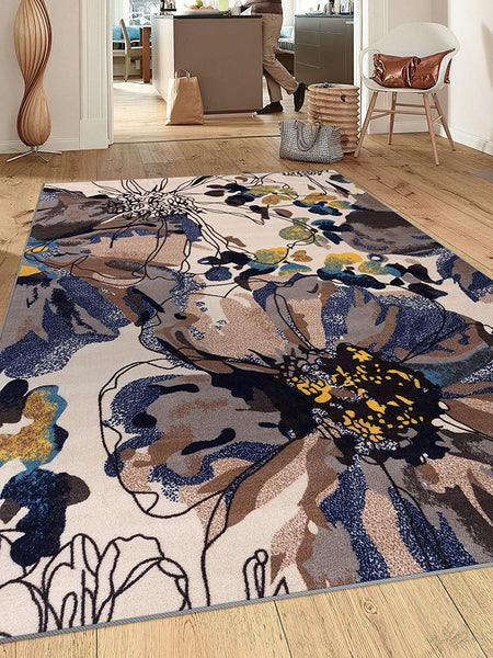 Floral Cream Multicolor Area Rug Non-Slip Non Skid