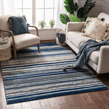 Amba Signature Modern Distressed Geo Stripes Blue Area Rug