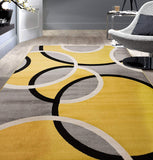 Contemporary Abstract Circles Soft Mustard Yellow Gray Area Rug