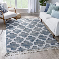 Vera Navy Blue Grey | Moroccan Lattice High-Lo Textured | Area Rug