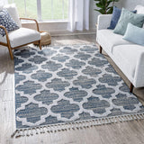 Vera Navy Blue Grey | Moroccan Lattice High-Lo Textured | Area Rug