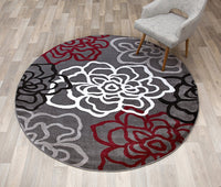 Floral Gray/Grey Red White Area Rug