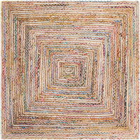 Handmade Boho Braided Jute Cotton Area Rug, Beige / Multi