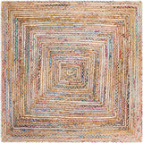 Handmade Boho Braided Jute Cotton Area Rug, Beige / Multi