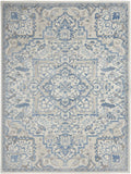 Vintage Ivory Blue Damask Floral Soft Area Rug