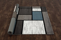Box Pattern Gray/Grey Blue White Area Rug