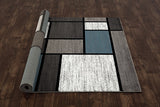 Box Pattern Gray/Grey Blue White Area Rug