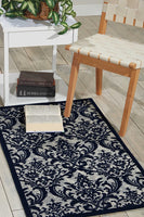 Damask Contemporary Area Rug, Ivory/Navy