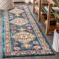 JONATHAN Y Bohemian FLAIR Boho Vintage Medallion Blue/Red soft Area Rug