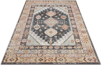 Vera Vintage Blue Tribal Diamond Medallion Pattern Area Rug