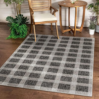 Freja Dark Grey Indoor/Outdoor Flat-Weave Pile Buffalo Check Pattern Runner Rug