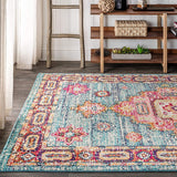 Bohemian Boho Vintage Medallion Blue/Red Rug