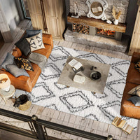 Beni Moroccan Style Diamond Shag Ivory/Dark Gray Soft Area Rug