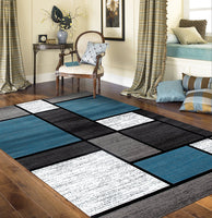 Box Pattern Gray/Grey Blue White Area Rug