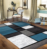 Box Pattern Gray/Grey Blue White Area Rug