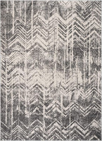Marbella Grey & Ivory Zig-Zag Stripes Distressed Geometric Pattern Area Rug