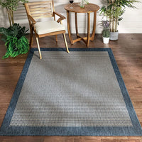 Medusa Odin Solid & Striped Border Indoor/Outdoor Blue Flatweave Area Rug