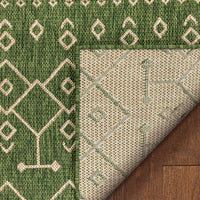 Nors Green Indoor/Outdoor Flat Weave Pile Nordic Lattice Pattern Area Rug