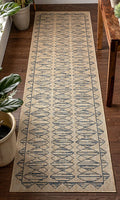 Beige Blue Indoor/Outdoor Flat Weave Pile Nordic Diamond Pattern Area Rug