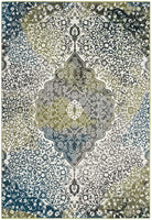 Floral Medallion Ivory Peacock Blue Area Rugs