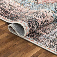 Menda Light Blue Machine Washable Vintage Style Classic Distsressed Persian Mat Area Rug
