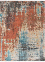 Multi Red Blue Abstract Geometric Distressed Pattern Boho Area Rug