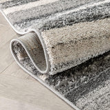 Nerja Grey & Ivory Stripes Abstract Geometric Pattern Area Rug 8x10 (7'10" x 9'10")