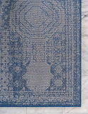 Vintage Traditional Medallion Border Blue Ivory Area Rug