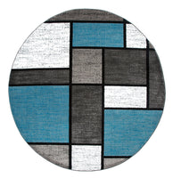 Box Pattern Gray/Grey Blue White Area Rug