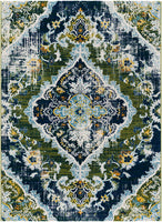 Antioch Bohemian Medallion Area Rug, Dark Green/Navy