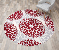 Floral Gray/Grey Red Area Rug