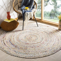 Handmade Boho Braided Jute Cotton Area Rug, Beige / Multi