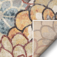 Leeza Modern Multi Blue Floral Geometric Pattern Area Rug