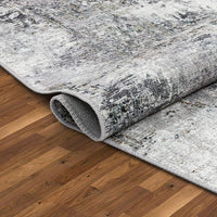Arcata Grey Machine Washable Contemporary Abstract Distressed Area Rug