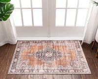 Mareva Machine Washable Rust Orange Vintage Oriental Medallion Area Rug